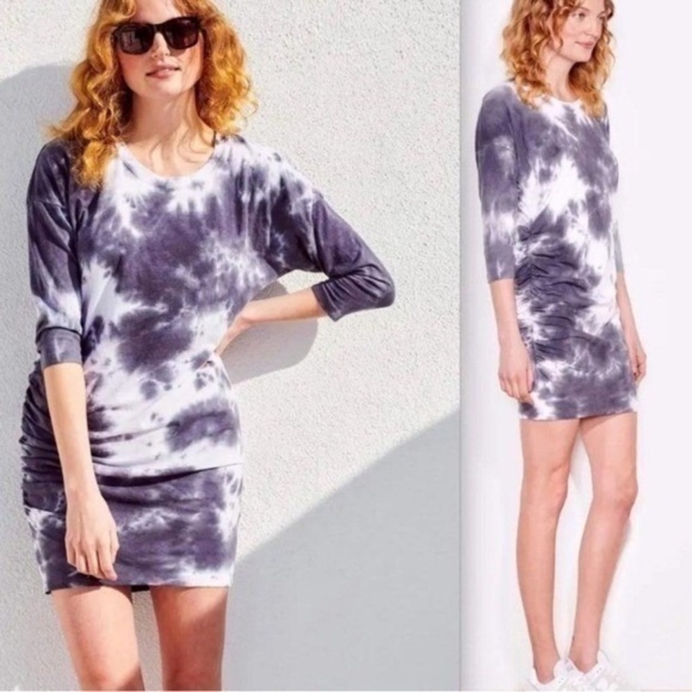 Sundry Ruched‎ Tie Dye Mini Dress Knit Gray small/1 NEW